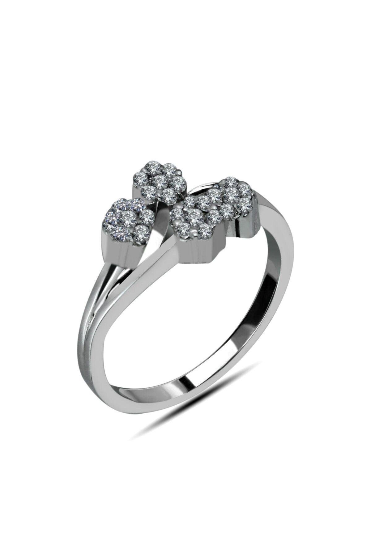 Four Floral Design Ring 1.35mm accent stones handcrafted in sterling silver