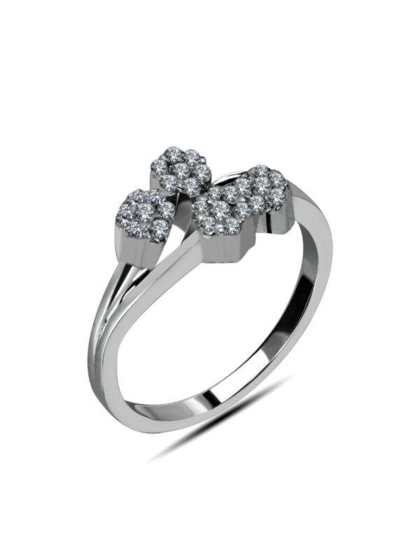 Four Floral Design Ring 1.35mm accent stones handcrafted in sterling silver