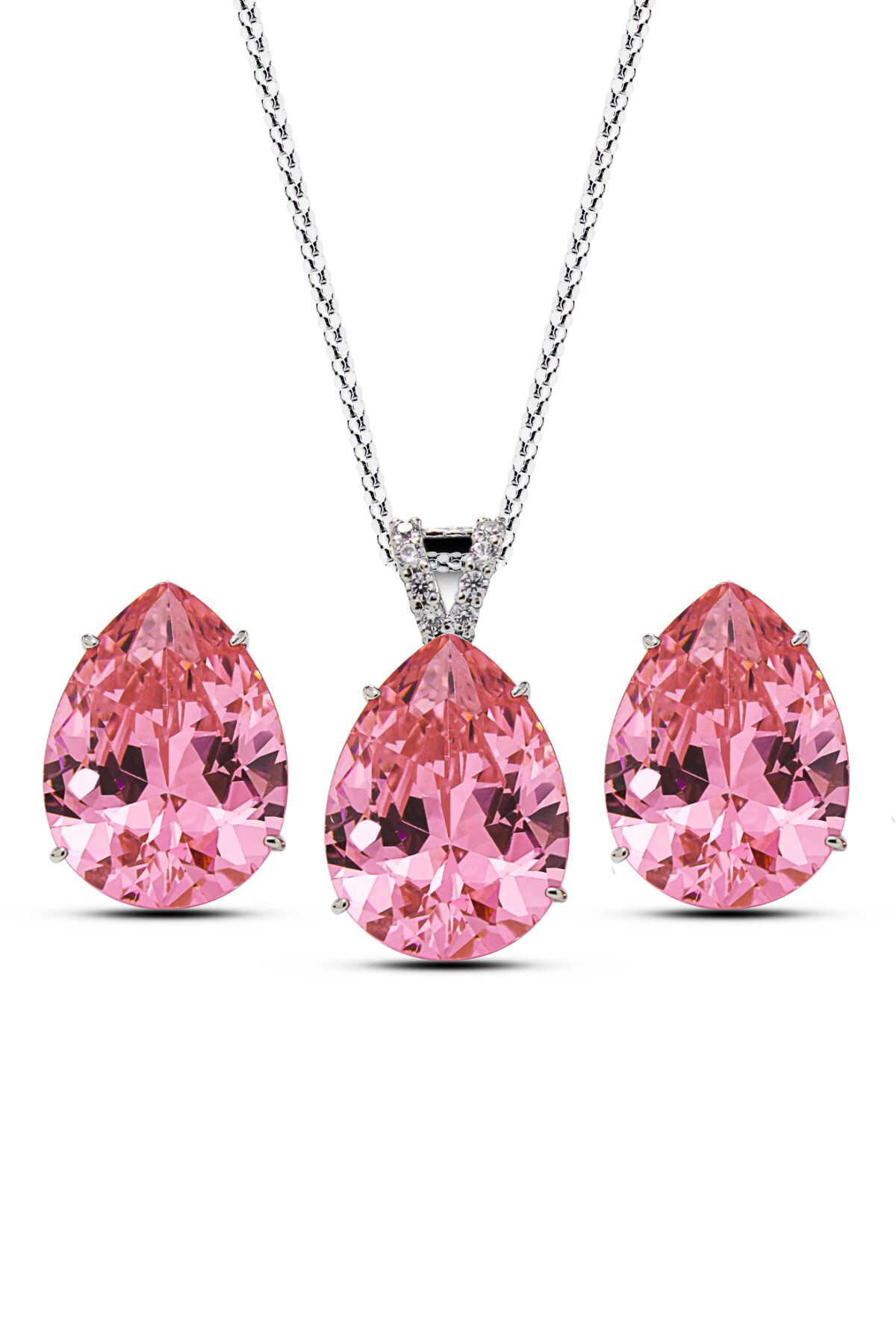 925 Silver Pear Drop Radiance Pendant Set with ball chain