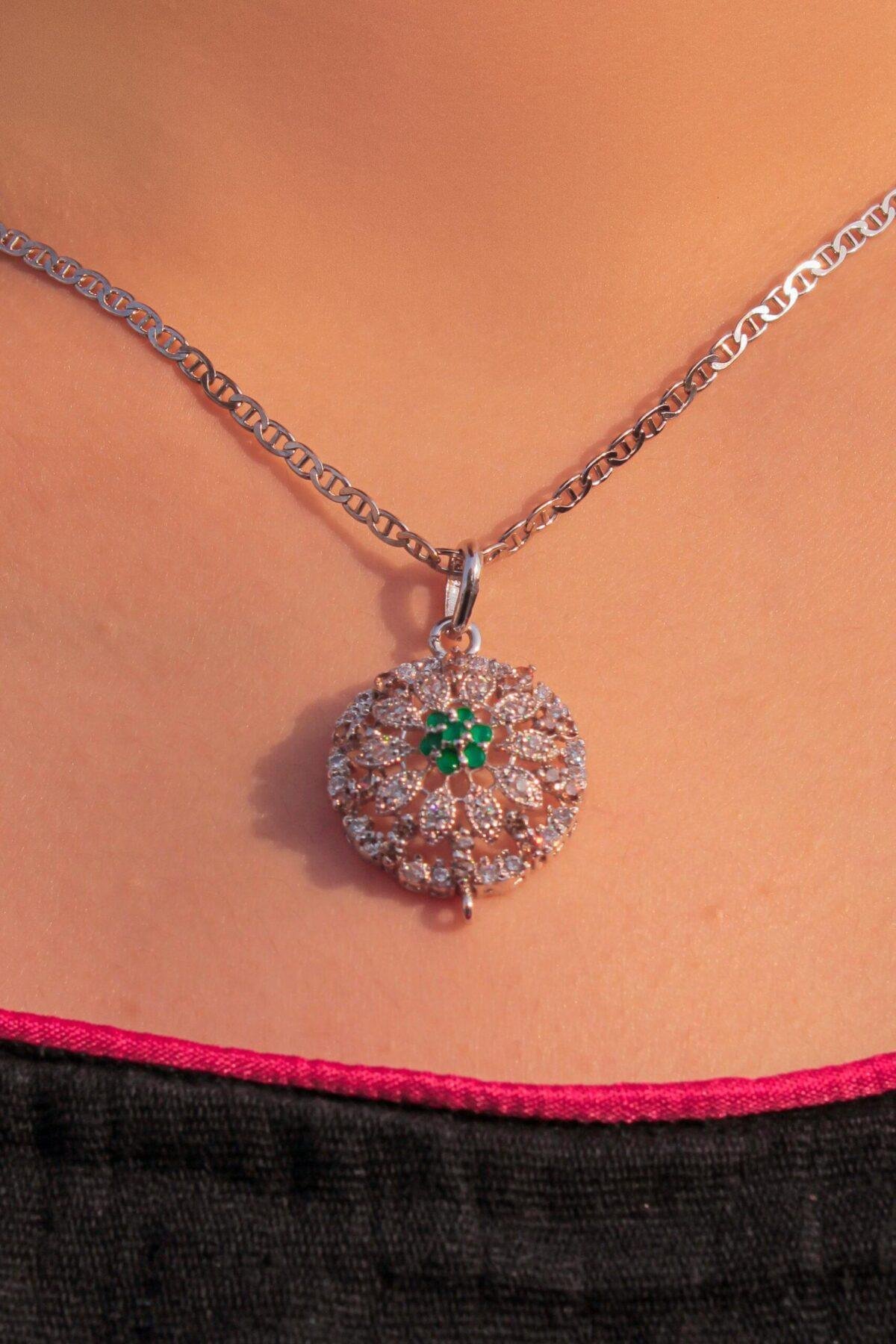 Blossom Round Halo Pendant in 925 Silver 1.75mm center stones crafted in silver