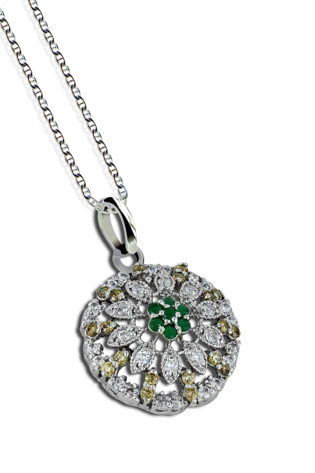 Blossom Round Halo Pendant in 925 Silver with cable chain & spring ring clasp