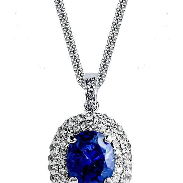 Buy Sapphire Serenity Halo Pendant 8mm center gemstone with box chain