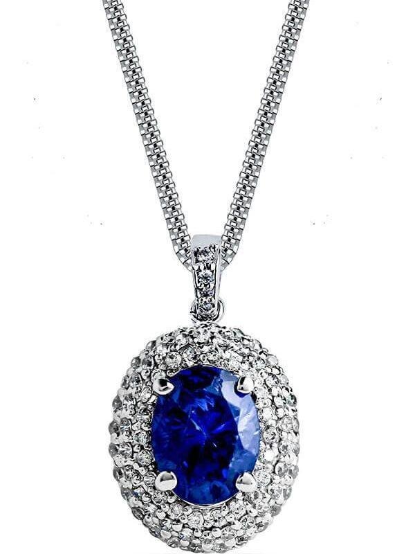 Buy Sapphire Serenity Halo Pendant 8mm center gemstone with box chain
