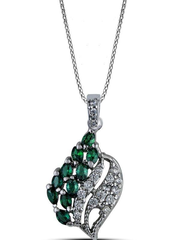 Emerald Leaf Pendant with ball chain & spring ring clasp lock