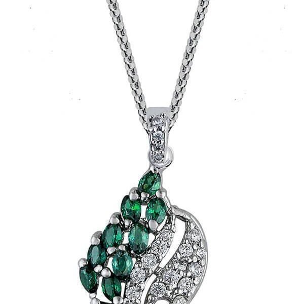 Purchase Emerald Leaf Pendant 2.4mm green stones with Italian ball chain