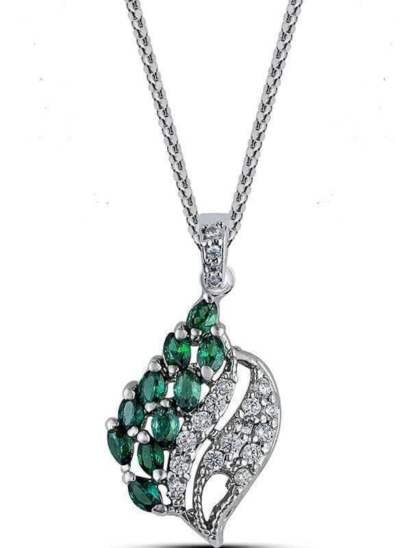 Purchase Emerald Leaf Pendant 2.4mm green stones with Italian ball chain