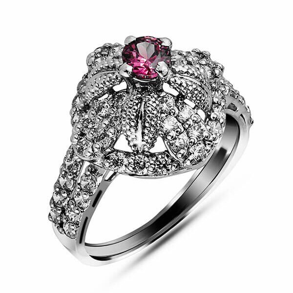 Purchase Floral Wedding Ring 4mm zircon gemstone crafted in 925 sterling silver with rhodium plating