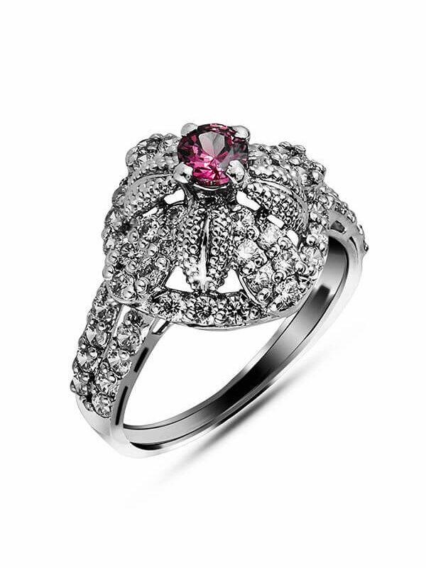 Purchase Floral Wedding Ring 4mm zircon gemstone crafted in 925 sterling silver with rhodium plating