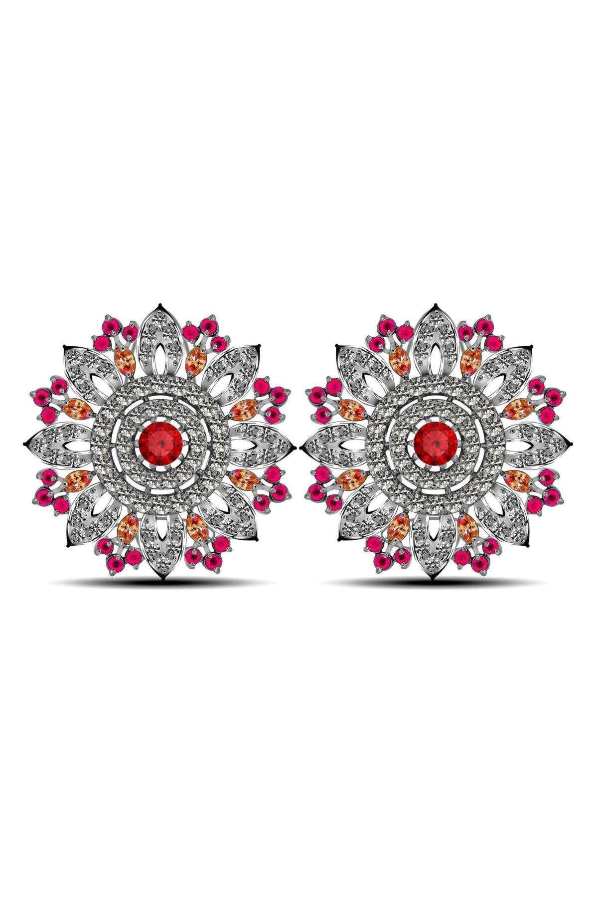 Radiant Floral Burst Earrings 4mm vibrant gemstone and 2.4mm galli accents handcrafted in sterling silver with rhodium plating