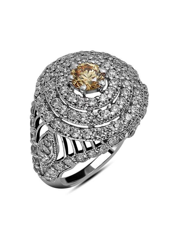 Ornate Majesty Cocktail Ring 6mm gemstone handcrafted in sterling silver and rhodium plating finish
