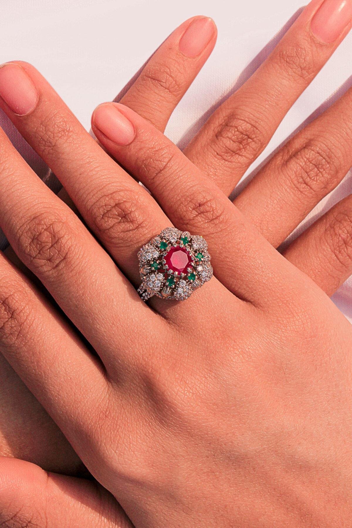 Regal Cocktail Ring featuring 7mm center stones worn by noufera's model