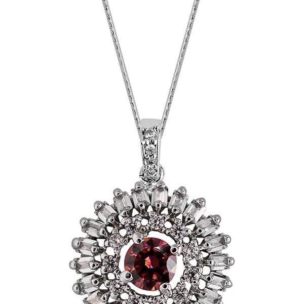 Round Sparkle Halo Necklace with snake chain