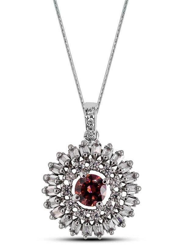 Round Sparkle Halo Necklace with snake chain