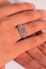 Women wearing Vintage-Inspired Halo Engagement Ring 6.6mm center stone crafted in 925 silver