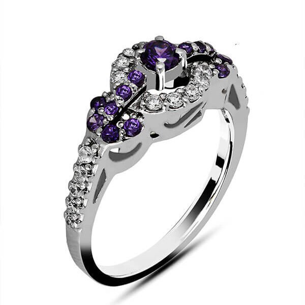 Zircon Blooms Ring 2.50mm center stones handcrafted in sterling silver with rhodium plated