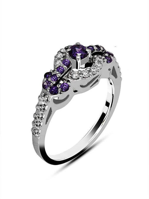 Zircon Blooms Ring 2.50mm center stones handcrafted in sterling silver with rhodium plated