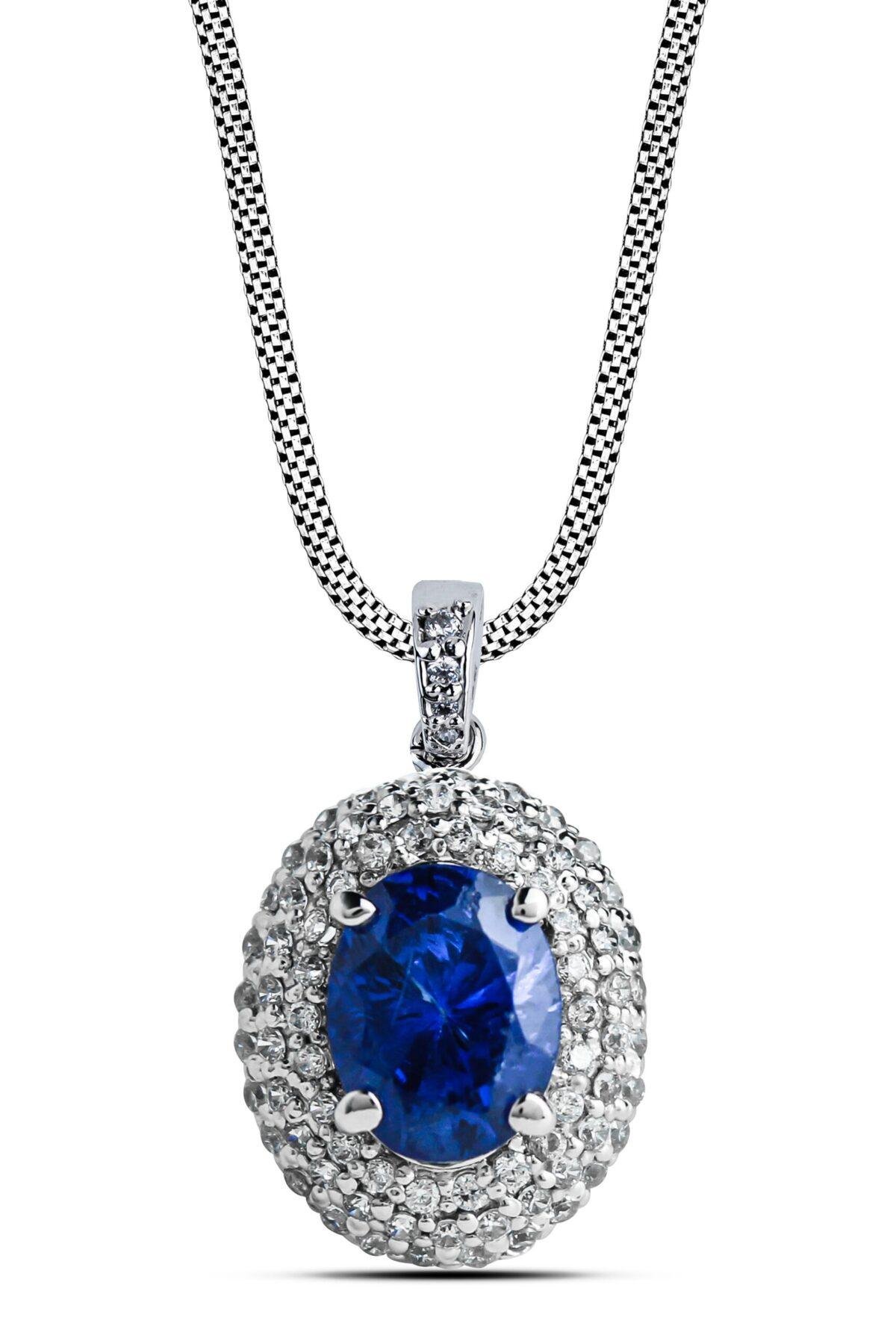 Sapphire Serenity Halo Pendant with box chain