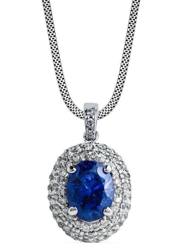 Sapphire Serenity Halo Pendant with box chain