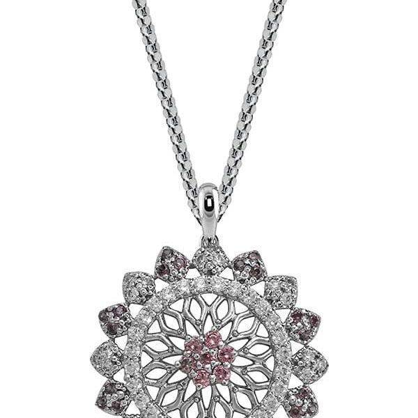 buy Radiant Blossom Halo Pendant 2mm center stones with ball chain