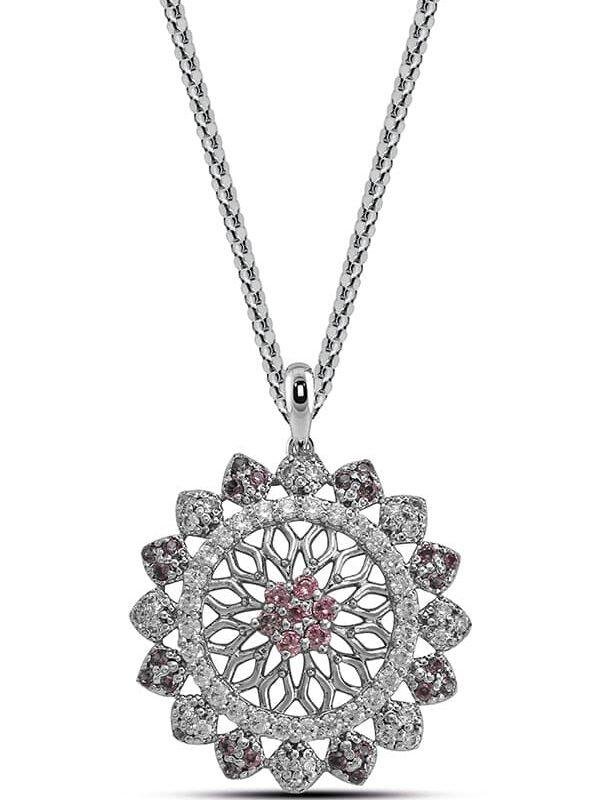 buy Radiant Blossom Halo Pendant 2mm center stones with ball chain