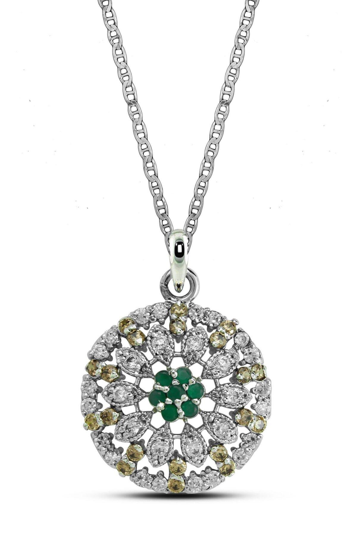 Blossom Round Halo Pendant in 925 Silver with cable chain and rhodium plating