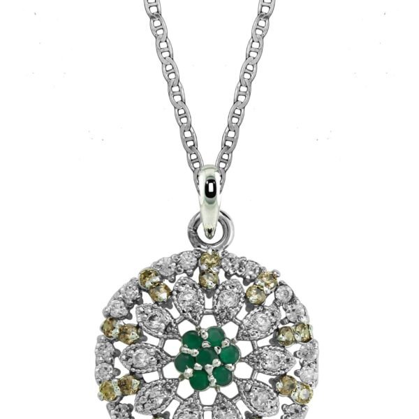 Blossom Round Halo Pendant in 925 Silver with cable chain and rhodium plating