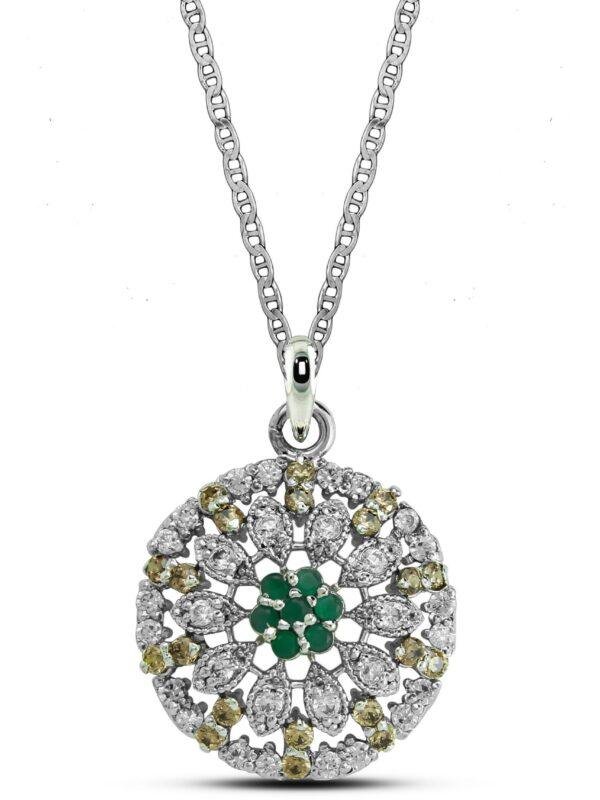 Blossom Round Halo Pendant in 925 Silver with cable chain and rhodium plating