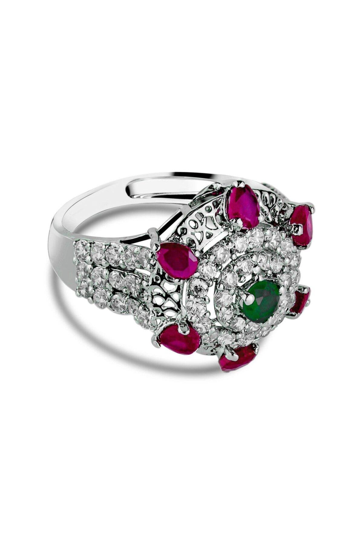 downside look of the Gem Cluster Ring 3mm center gemstone & 3.5mm side stones handcrafted in 925 sterling silver with rhodium plating