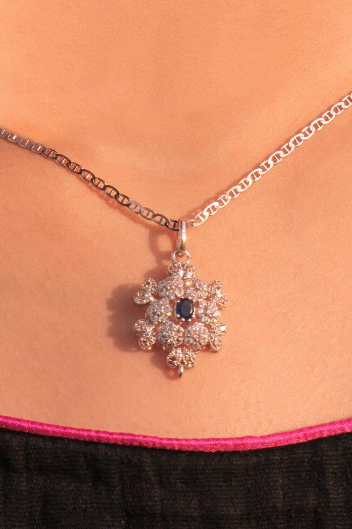 front side Golden Glow Bloom Necklace 4.4mm center stones crafted in silver