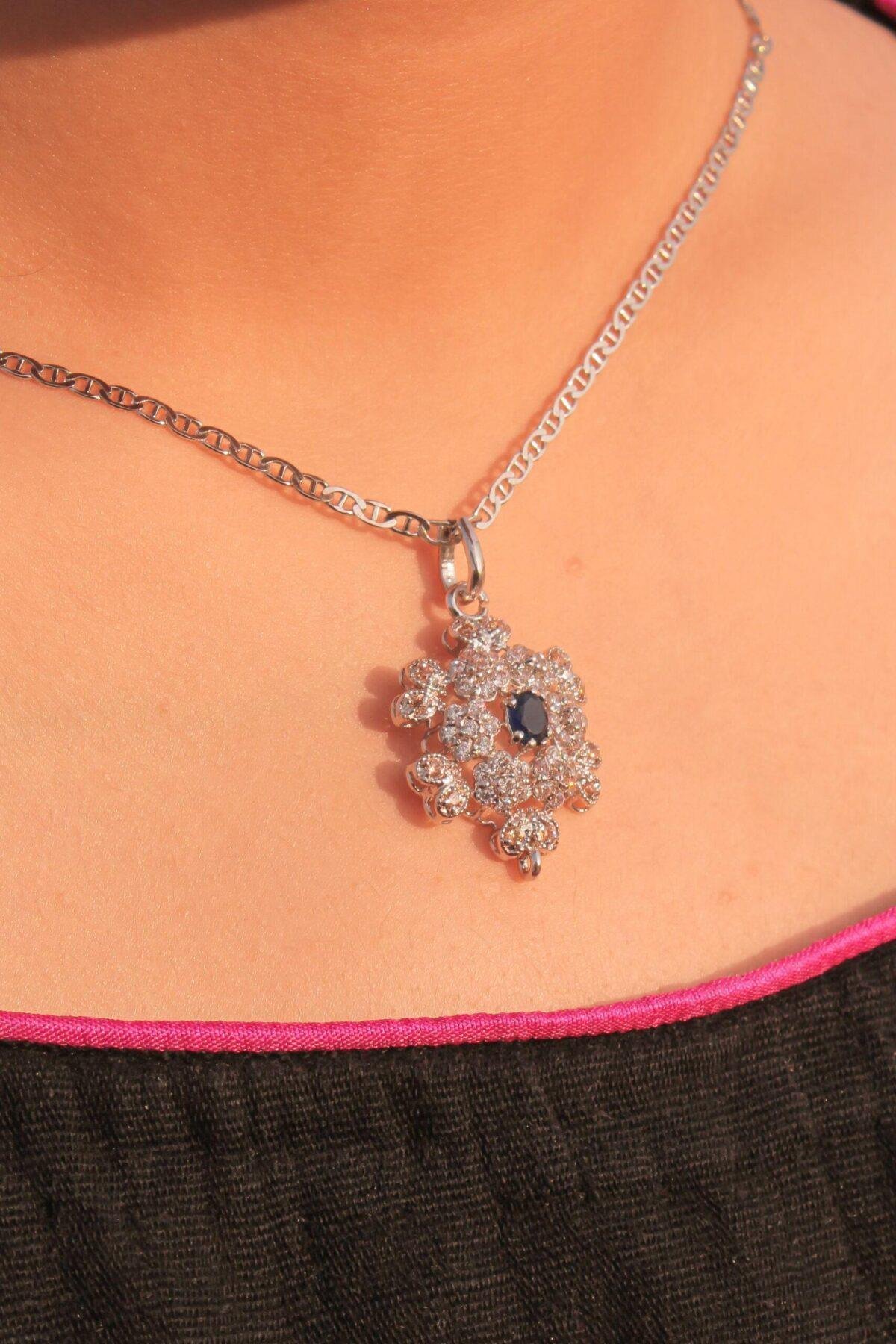 side view Golden Glow Bloom Necklace 4.4mm center stones crafted in silver