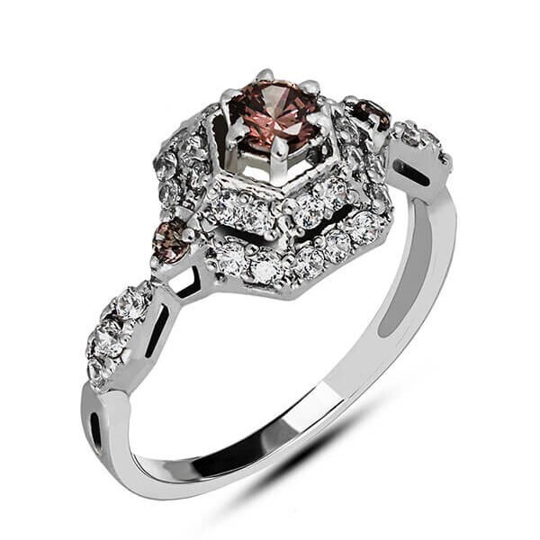 top look of Intricate Regal Pave Ring 3mm mahroon gemstone handcrafted in 925 silver and rhodium plating