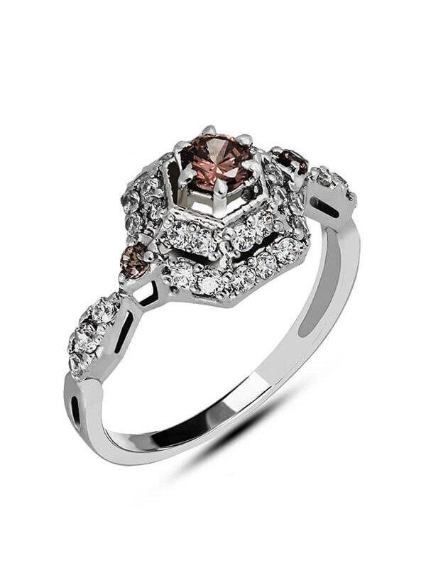 top look of Intricate Regal Pave Ring 3mm mahroon gemstone handcrafted in 925 silver and rhodium plating