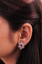 model wearing Enchanting Blossom Earrings 4mm center stone