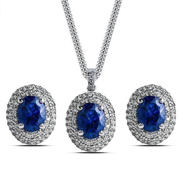 Buy Sapphire Serenity Halo Pendant set 8mm center gemstone with box chain