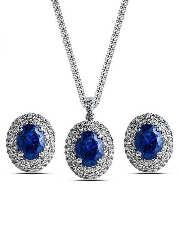 Buy Sapphire Serenity Halo Pendant set 8mm center gemstone with box chain