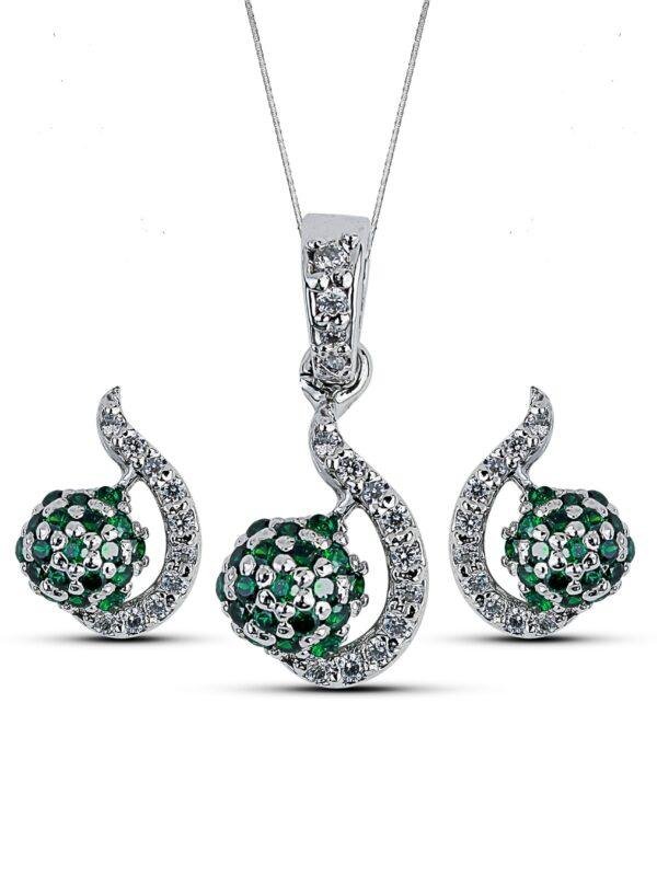 Twinkling Pavé Vivid Green Crystals Pendant Necklace in Sterling Silver