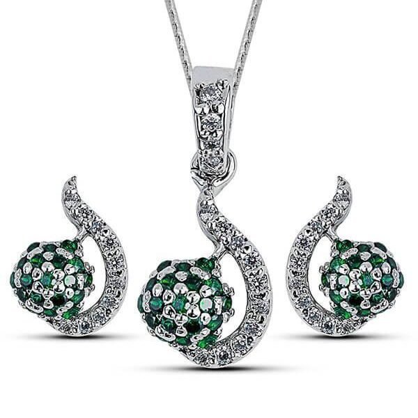 Buy Twinkling Pavé Vivid Green Crystals Pendant Necklace in Sterling Silver with Italian snake chain