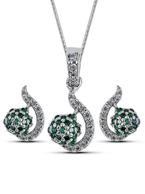 Buy Twinkling Pavé Vivid Green Crystals Pendant Necklace in Sterling Silver with Italian snake chain
