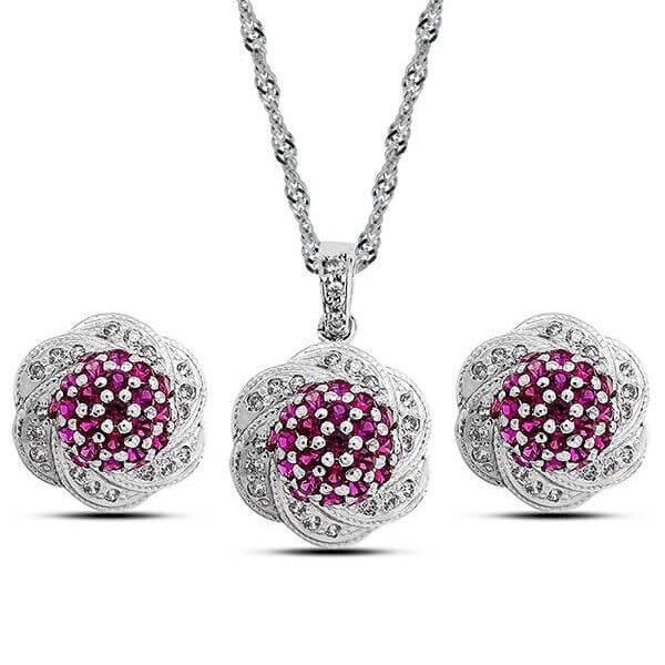 Buy Twinkling Pink Crystal Pendant Set in Sterling Silver with rope chain
