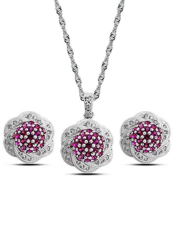 Buy Twinkling Pink Crystal Pendant Set in Sterling Silver with rope chain