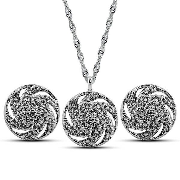 Classic Floral Swirl Pendant Set with chain in 925 Silver