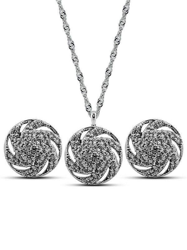 Classic Floral Swirl Pendant Set with chain in 925 Silver