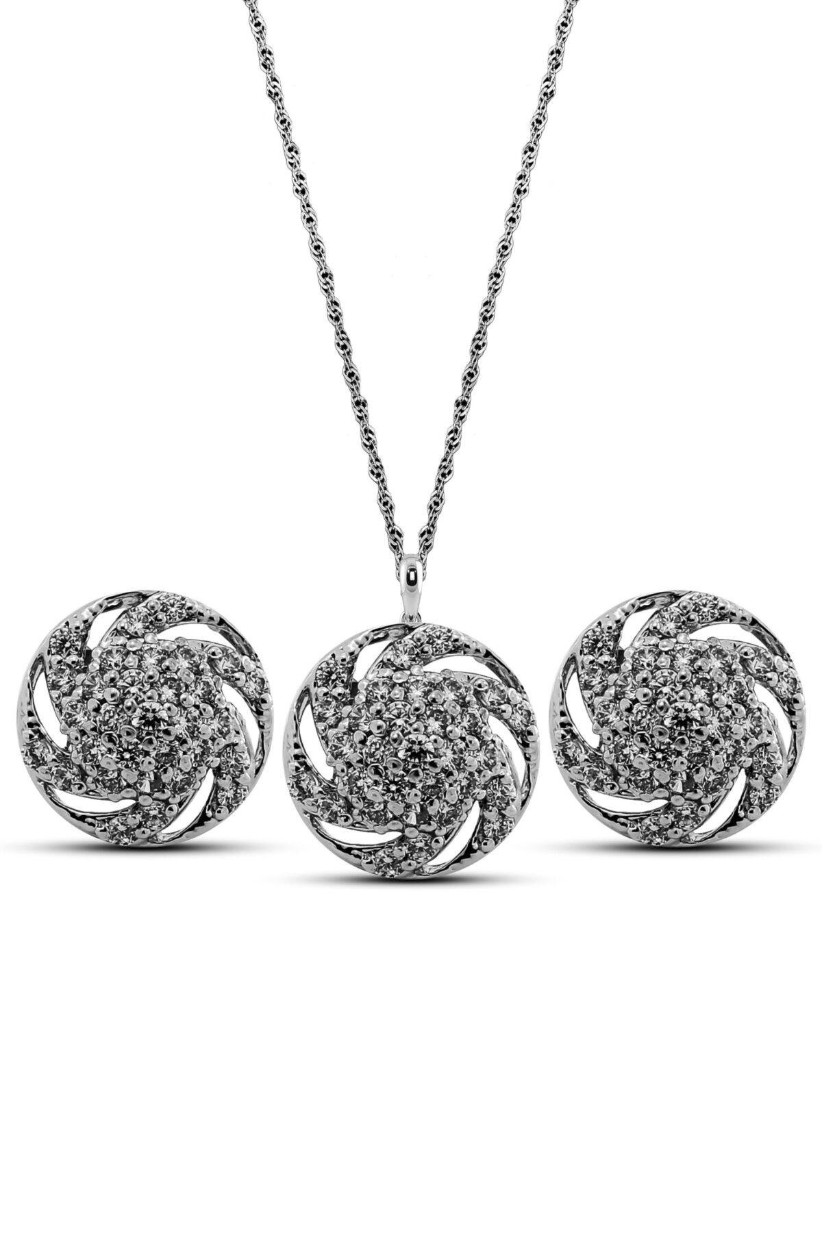 Classic Floral Swirl Pendant Set in 925 Silver