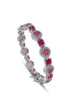 Deep Pinkish Crimson Glory Bracelet in a rounded position featuring 1.50mm center 1.75mm side & 2.5mm brackets stones