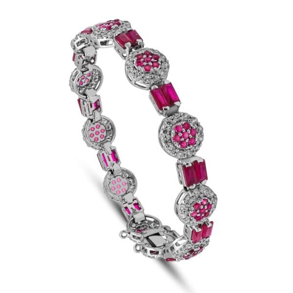 Deep Pinkish Crimson Glory Bracelet in a rounded position featuring 1.50mm center 1.75mm side & 2.5mm brackets stones