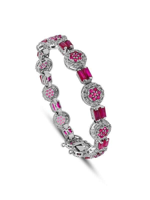 Deep Pinkish Crimson Glory Bracelet in a rounded position featuring 1.50mm center 1.75mm side & 2.5mm brackets stones