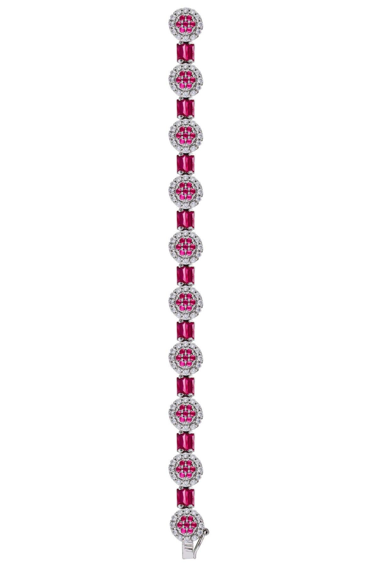 Deep Pinkish Crimson Glory Bracelet in a straight position featuring 1.50mm center 1.75mm side & 2.5mm brackets stones