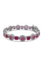 Deep Pinkish Crimson Glory Bracelet in a topdown position featuring 1.50mm center 1.75mm side & 2.5mm brackets stones