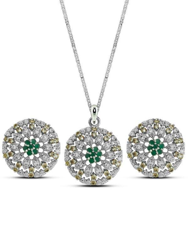 Lustre Pavé Diamond Floral Pendant Set in 925 Silver with cable chain