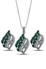 Noufera Lush Verdure Emerald Pavé Leaf Pendant Set